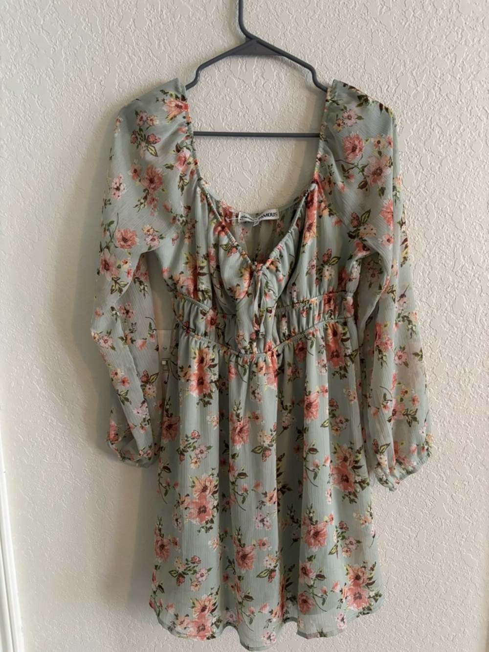 Almost Famous Sage Green Floral Tie-Front Dress